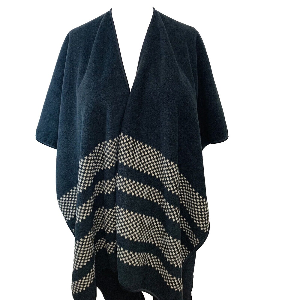 Reversible Shaw Wrap One Size Black Fleece Cozy Open Boho‎ Western Travel Casual